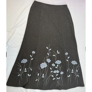 Dressbarn Gray A-Line Skirt Embroidered Floral Midi Career 6
